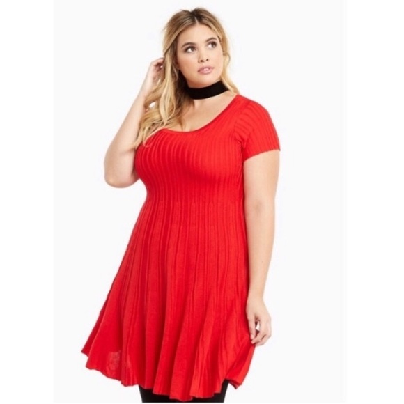 Torrid Red Ribbed Knit Sweater Dress 